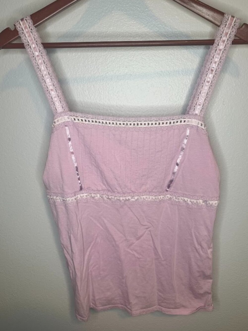 LOFT Y2K Lavender Purple Cotton Pointelle Knit Eyelet Lace Tank Top - Medium